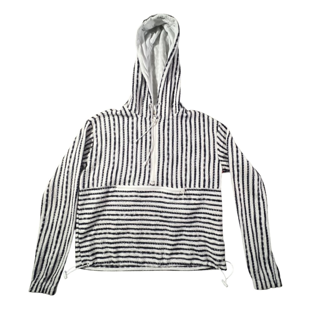 Altar'd State Hoodie Womens XS Navy White Striped Quarter Zip Cinch Hem Pullover